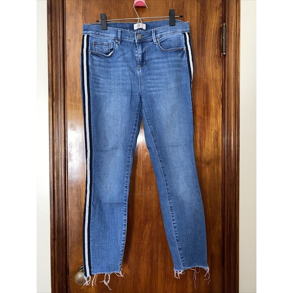 Loft Jeans Blue Side Stripe Slim Pocket Denim Modern Skinny Size 28 6 Raw Hem - Picture 1 of 9